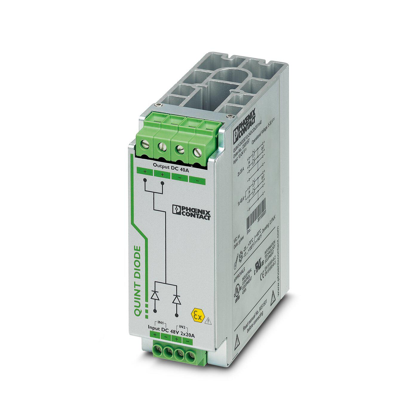 Phoenix Contact Redundancy module, for use with DIN Rail Unit, QUINT-DIODE/48DC/2X20/1X40 Series