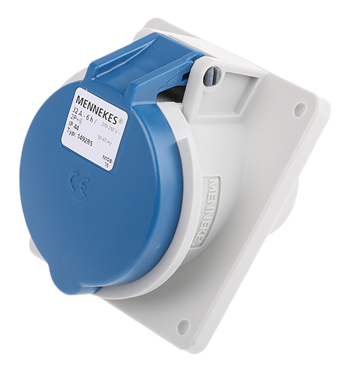 MENNEKES IP44 Blue Panel Mount 3P Angled Industrial Power Socket, Rated At 32A, 230 V