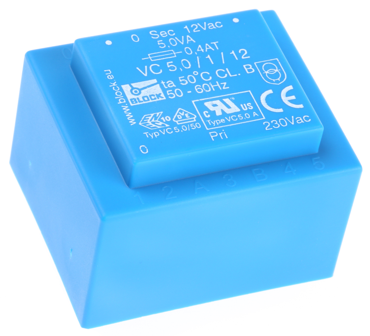 Block 12V ac 1 Output Through Hole PCB Transformer, 5VA