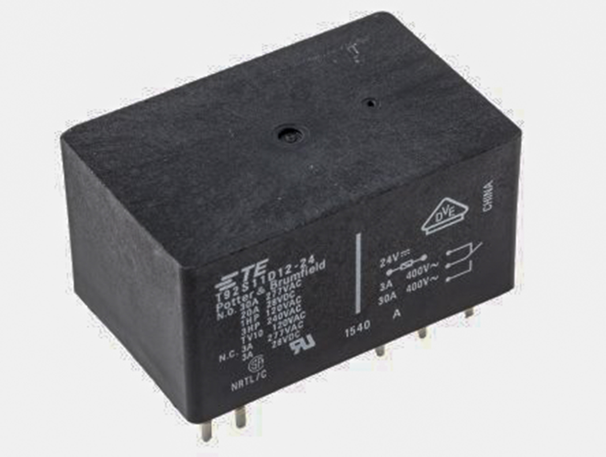 TE Connectivity PCB Mount Power Relay, 24V dc Coil, 30A Switching Current, DPDT