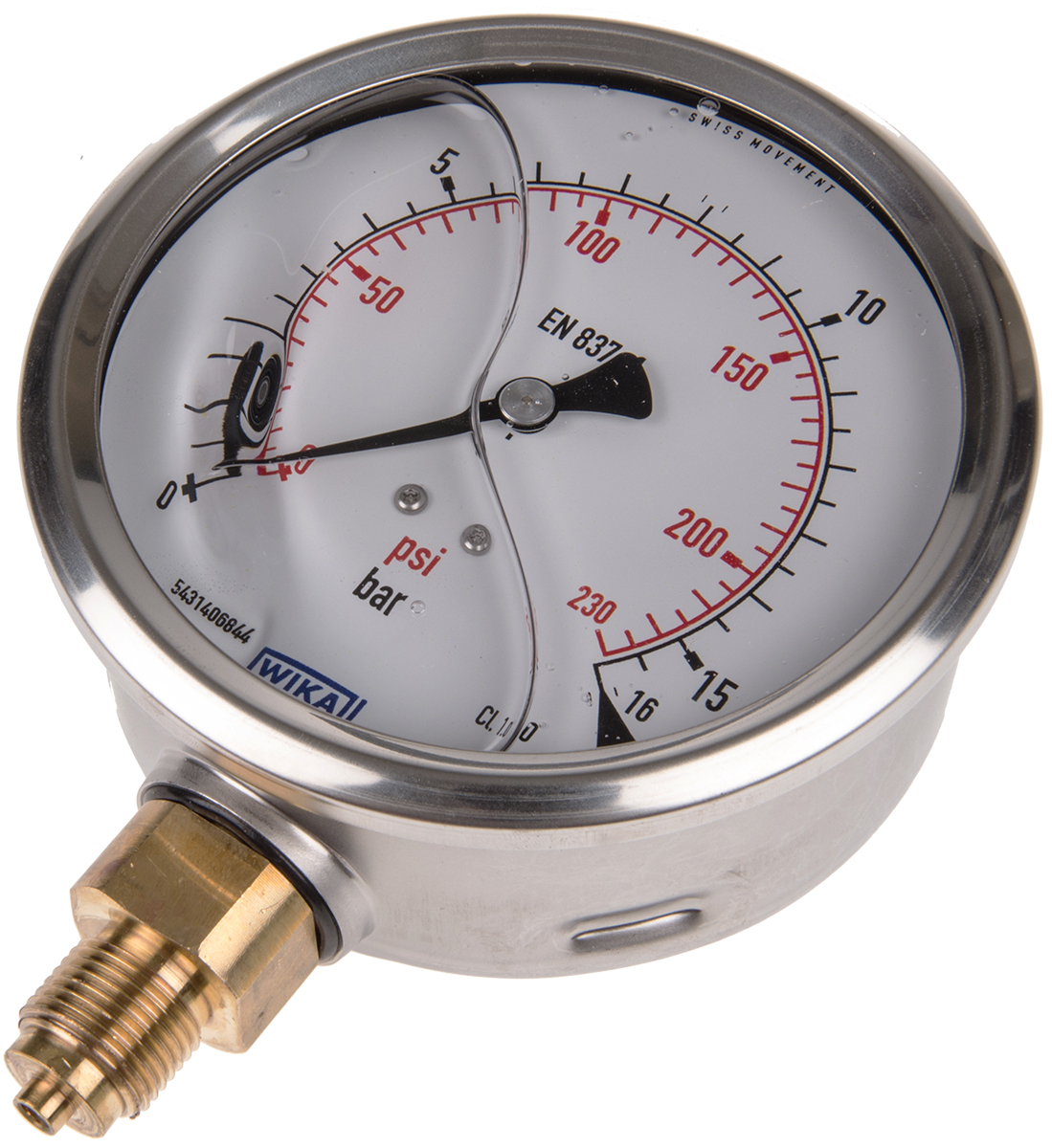 WIKA G 3/8 Analogue Pressure Gauge 16bar Bottom Entry 100mm Outside Diameter