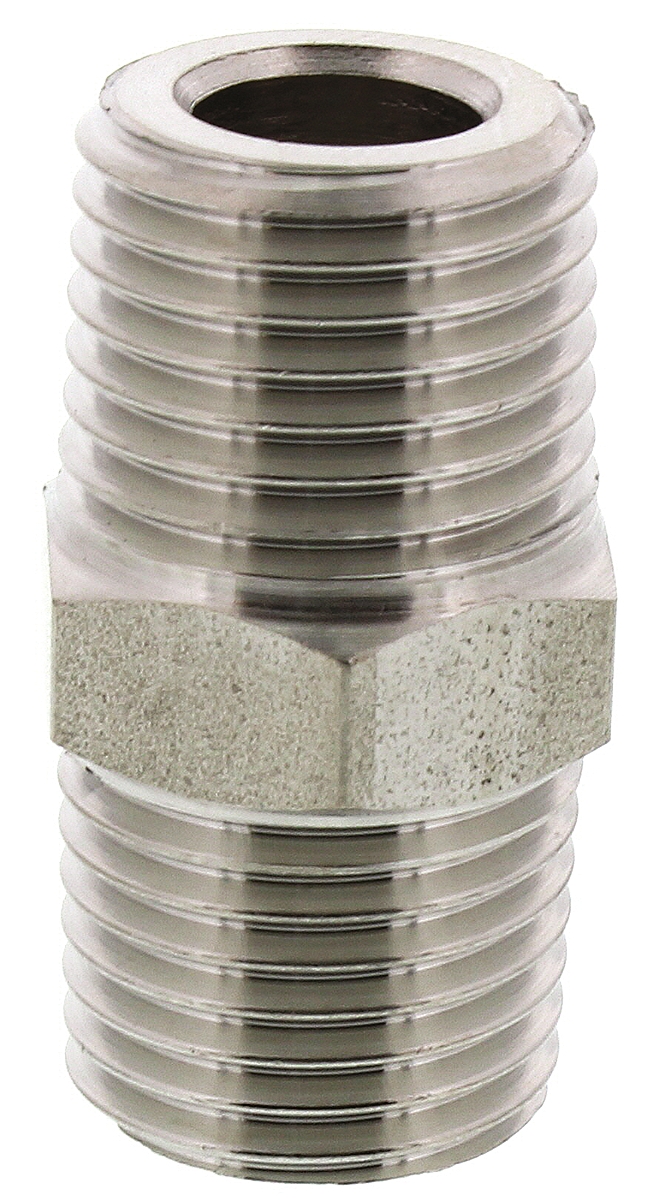 Legris Stainless Steel Pipe Fitting, Straight Hexagon Coupler, Male R 1/4in x Male R 1/4in