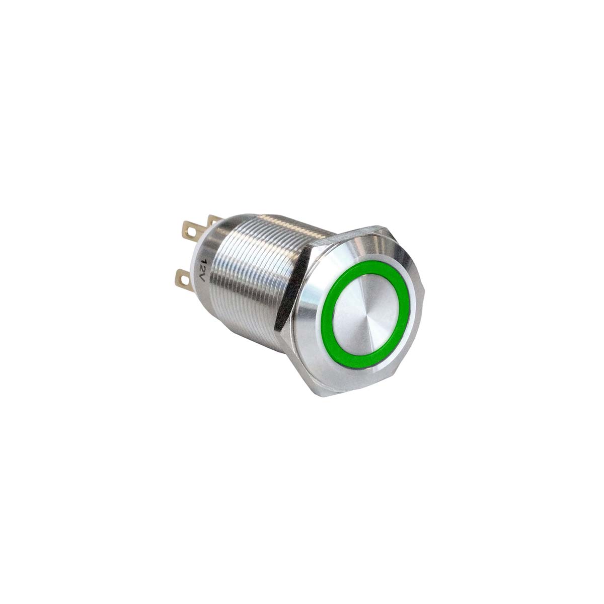 Bulgin MPI005 Series Illuminated Push Button Switch, Latching, Panel Mount, 19.2mm Cutout, SPST, Green LED, 12V, IP65