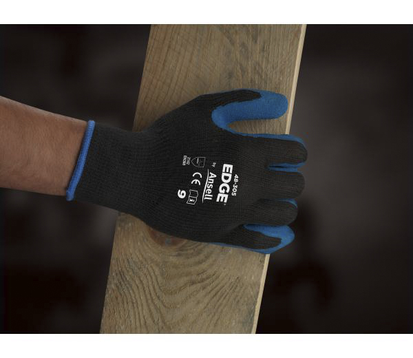 Ansell Edge Black Polyester Cotton Work Gloves, Size 8, Latex Coating