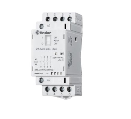 Finder 22 Contactor, 440 V ac Coil, 4-Pole, 120 A, 1 kW, 1 NO/1 NC, 440V