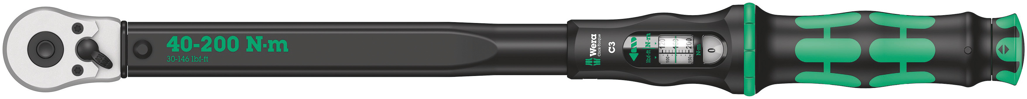 Wera Click-Torque C 3 Click Torque Wrench, 40 → 200Nm, 1/2 in Drive, Square Drive, 43 x 18.5mm Insert