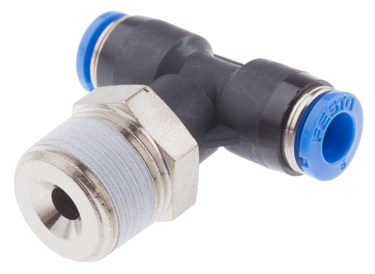 Festo QS Series Tee Threaded Adaptor, Push In 6 mm to Push In 6 mm, Threaded-to-Tube Connection Style, 190670