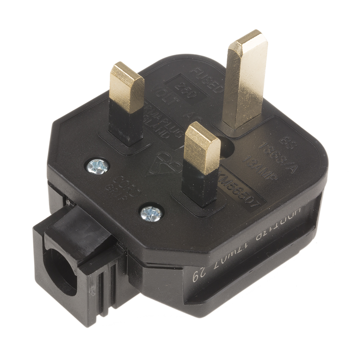 Masterplug UK Mains Plug, 13A Black, Cable Mount Thermoplastic, 250 V