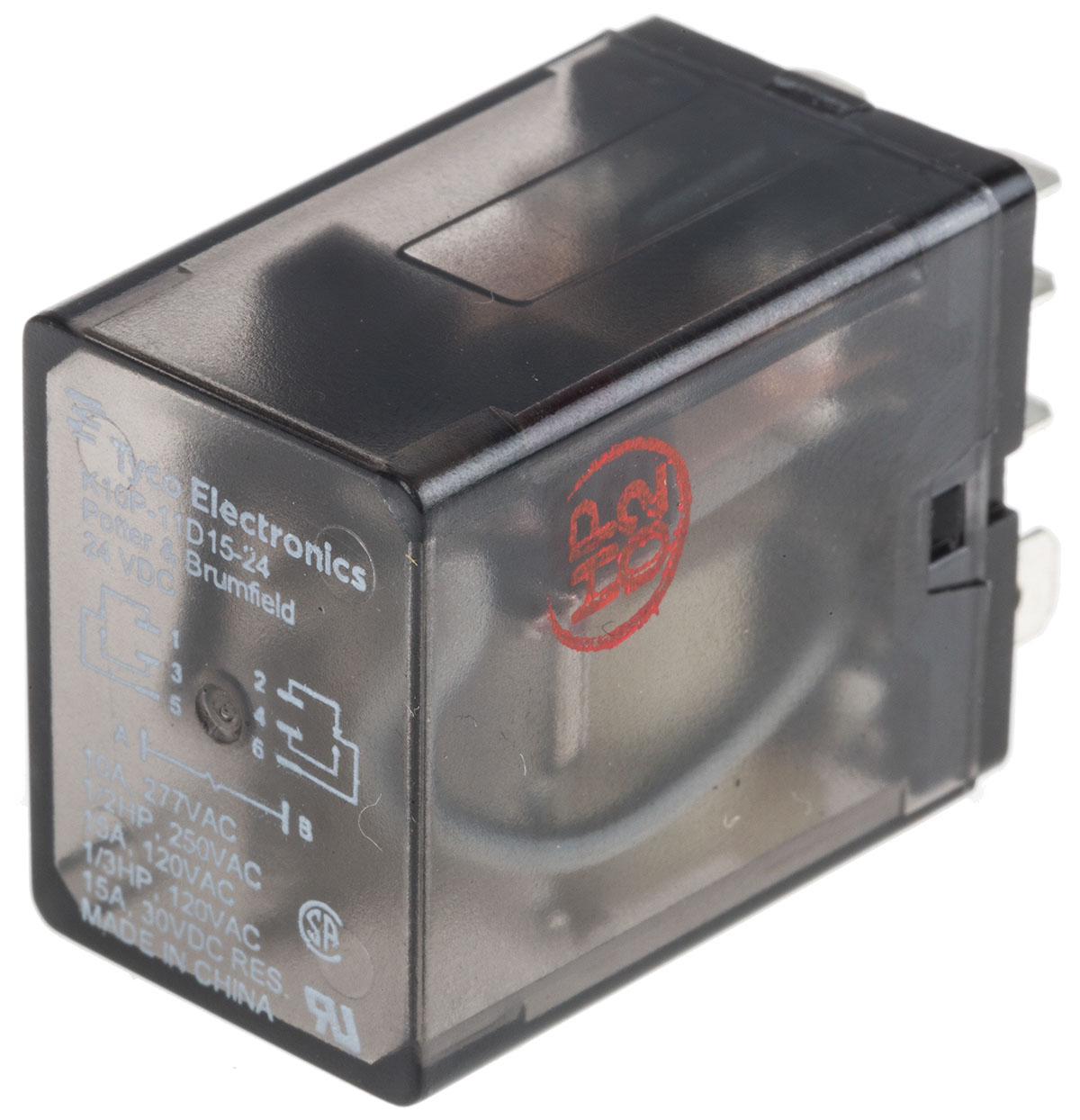 TE Connectivity Plug In Power Relay, 24V dc Coil, 15A Switching Current, DPDT