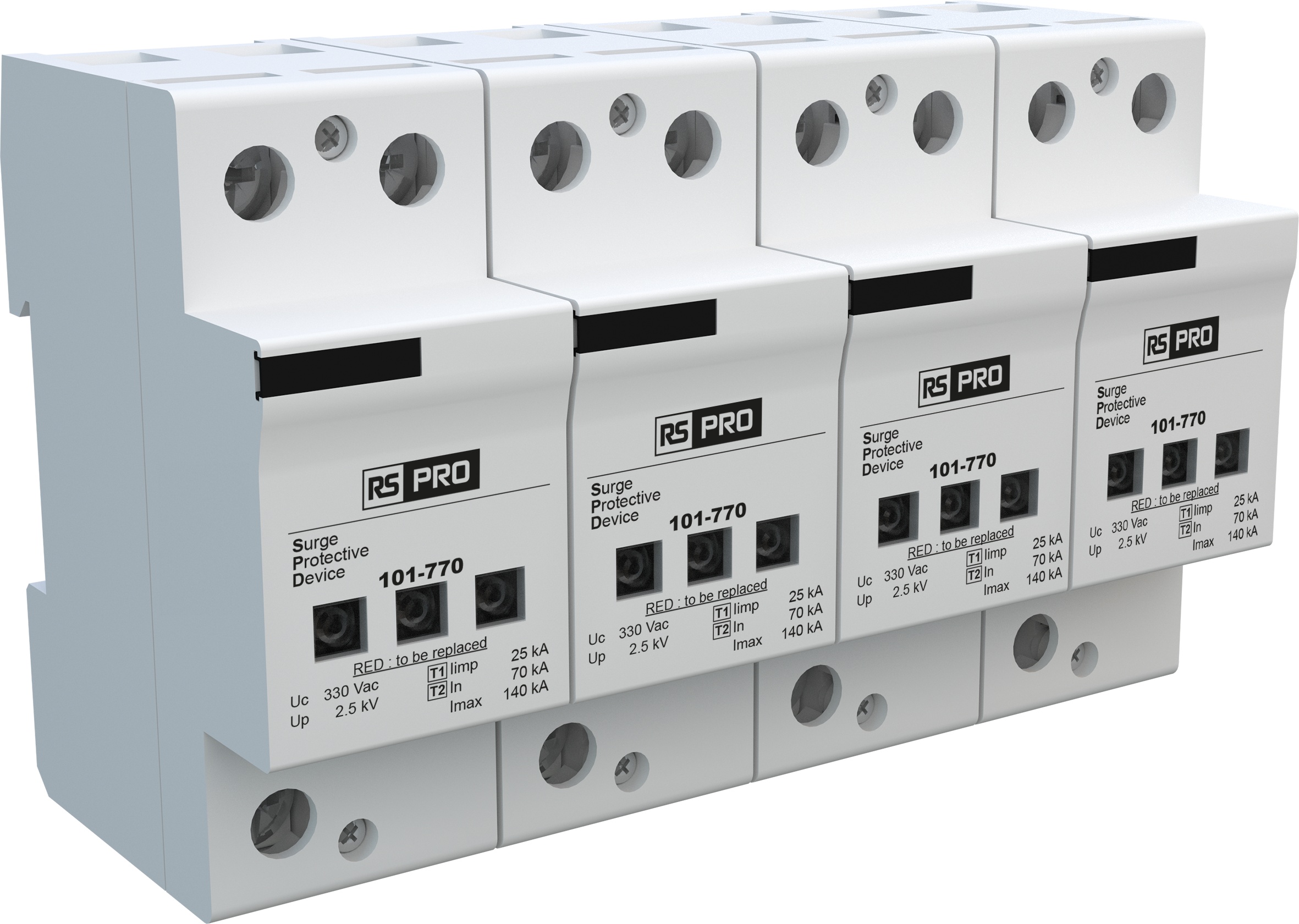 RS PRO 3 Phase Industrial Surge Protector, 140kA, 2.5kV, DIN Rail Mount