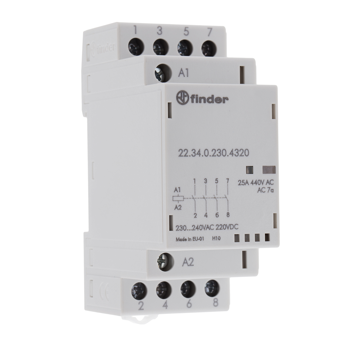 Finder 22 Contactor, 240 V ac Coil, 4-Pole, 25 A