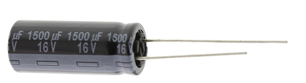 Panasonic 1500μF Aluminium Electrolytic Capacitor 16V dc, Radial, Through Hole - EEUFR1C152L