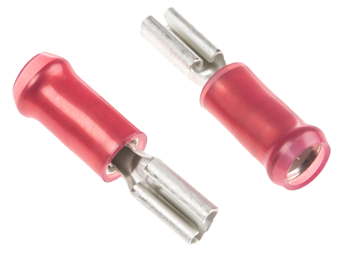 TE Connectivity PIDG FASTON .110 Red Insulated Female Spade Connector, Receptacle, 2.79 x 0.79mm Tab Size, 0.3mm² to