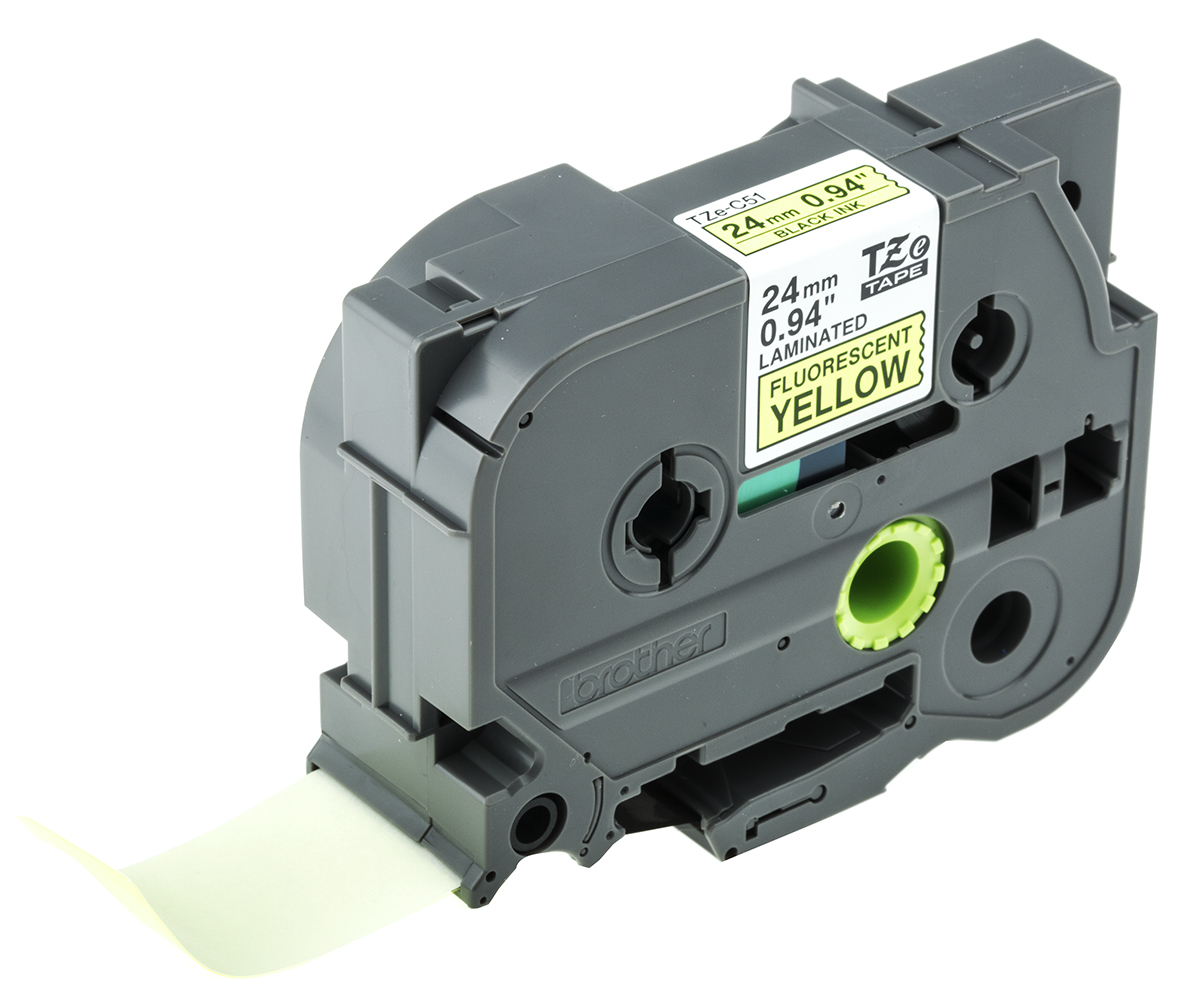 Brother Black on Fluorescent yellow Label Printer Tape, 5 m Length, 24 mm Width