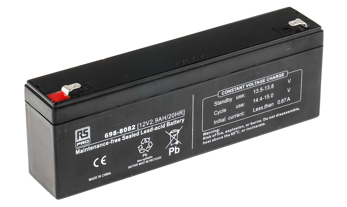 RS PRO 12V T1 Sealed Lead Acid Battery, 2.9Ah