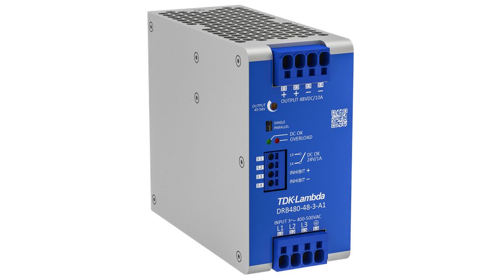 TDK-Lambda DRB DIN Rail Power Supply, 400 → 500V ac Input, 24V dc Output, 20A Output, 480W