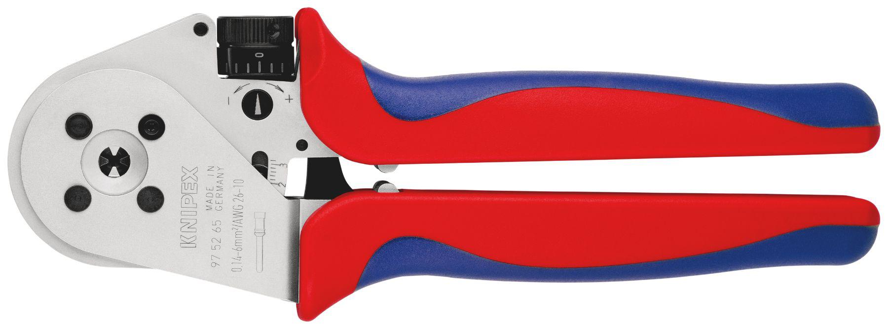 Knipex 97 Hand Ratcheting Four-Mandrel Crimping Pliers for Turned Contacts, 0,14 → 6mm² Wire