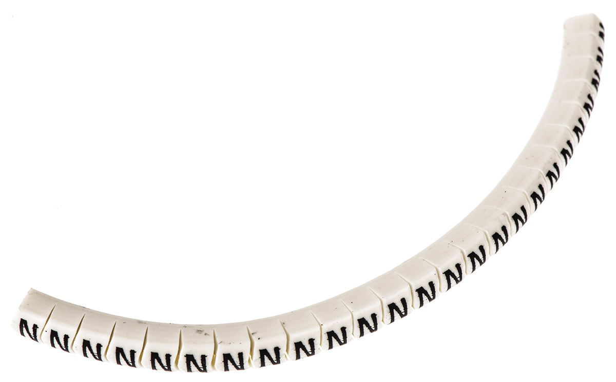 HellermannTyton Helagrip Slide On Cable Markers, Black on White, Pre-printed "N", 2 → 5mm Cable, 901-10381