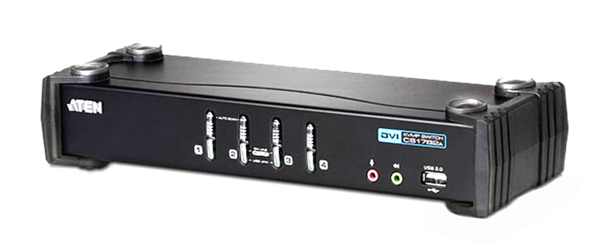 Aten 4 Port USB DVI KVM Switch, 3.5 mm Stereo 1920 x 1200 Maximum Resolution