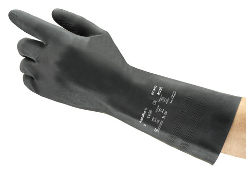 Ansell AlphaTec 87-950 Black Cotton Natural Rubber Latex Glove, Size 7.5, Latex, Natural Rubber Coating