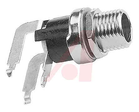 Switchcraft, RA Right Angle DC Socket Rated At 5.0A, 12.0 V, Panel Mount, length 19.5mm, Silver