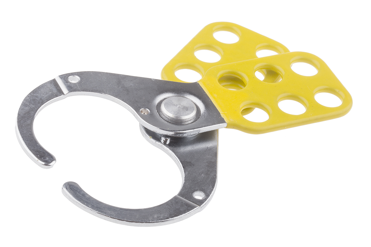 RS PRO Yellow 6-Lock Steel, Yellow Vinyl Coated Hasp Lockout, 9.25mm Shackle, 38mm Attachment