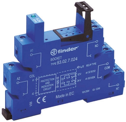 Finder 93 250V ac DIN Rail Relay Socket, for use with 41 Series