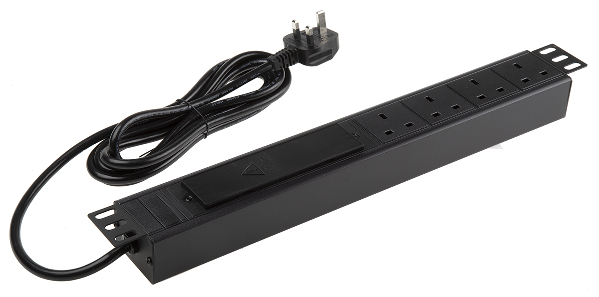 RS PRO Type G - British 4 Gang Power Distribution Unit, 3m Cable, 13A, 250 V ac