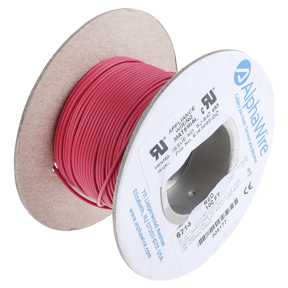 Alpha Wire Ecogen Ecowire Series Red 0.52 mm² Hook Up Wire, 20 AWG, 10/0.25 mm, 30m, MPPE Insulation, 6714 RD005