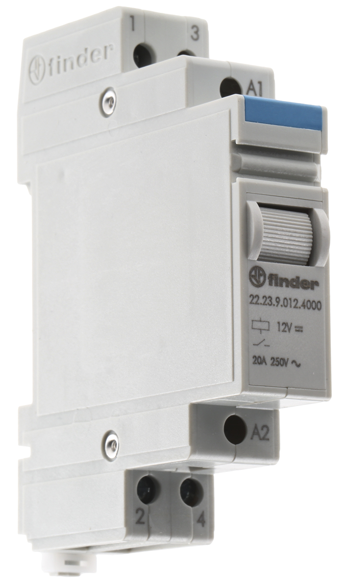 Finder DIN Rail Power Relay, 12V dc Coil, 20A Switching Current, SPST-NC, SPST-NO