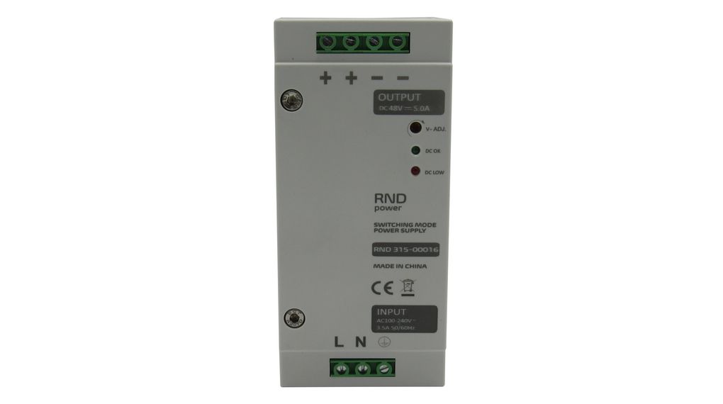 RND RND 315 Switched Mode DIN Rail Power Supply, 100 → 240V ac ac Input, 48V dc dc Output, 650mA Output, 240W
