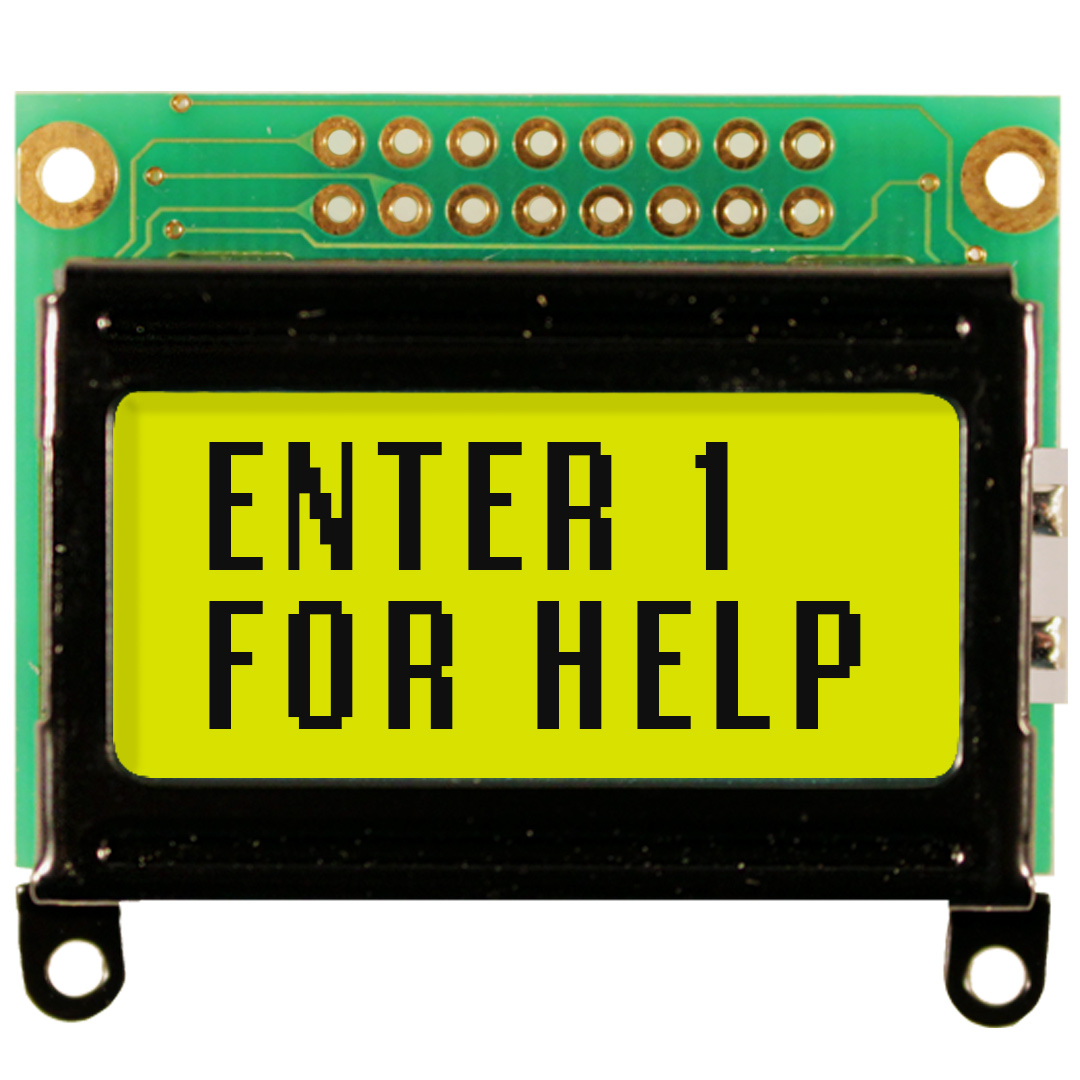 NEWHAVEN DISPLAY INTERNATIONAL NHD-0208AZ-FL-GBW Alphanumeric LCD Alphanumeric Display, Yellow-Green on Grey, 2 Rows by