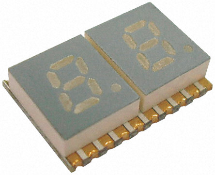 KCDA02-123 Kingbright 2 Digit 7-Segment LED Display, CA Green 12 mcd RH DP 5.1mm