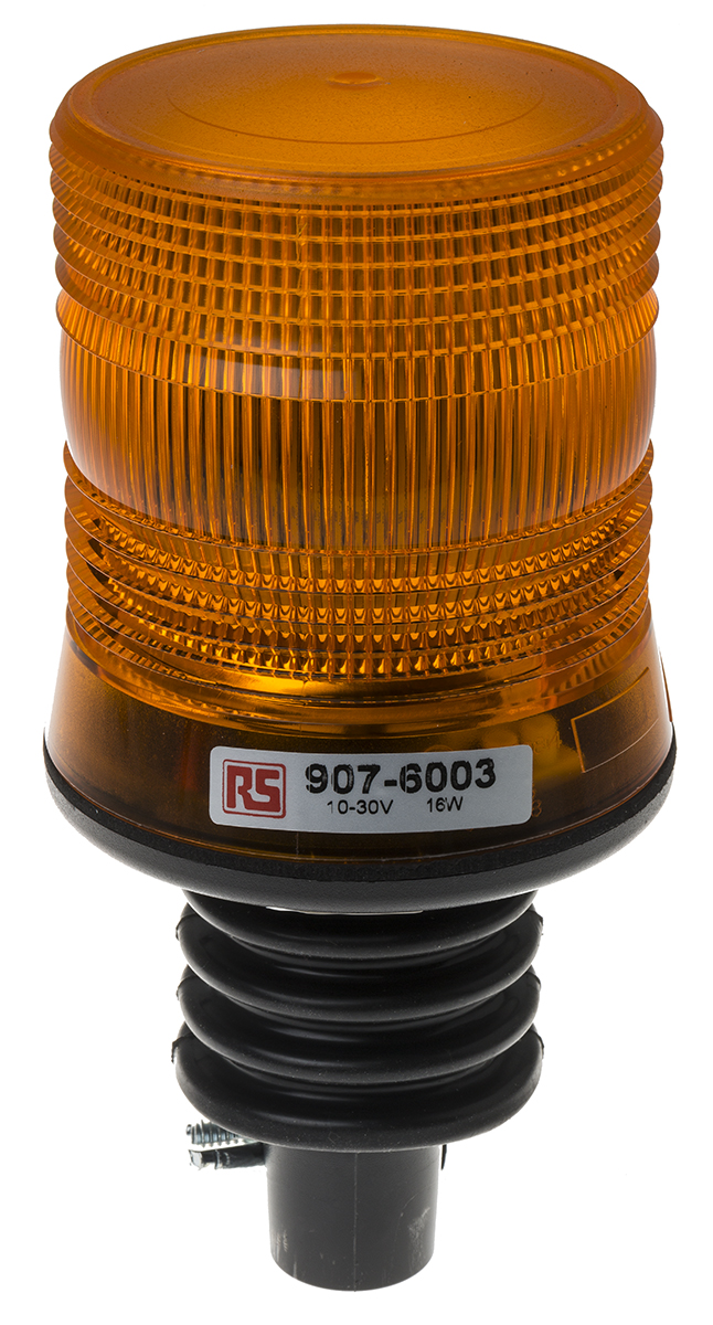 RS PRO Amber Flashing Beacon, 10 → 100 V dc, Flexi DIN Mount, LED Bulb, IP56