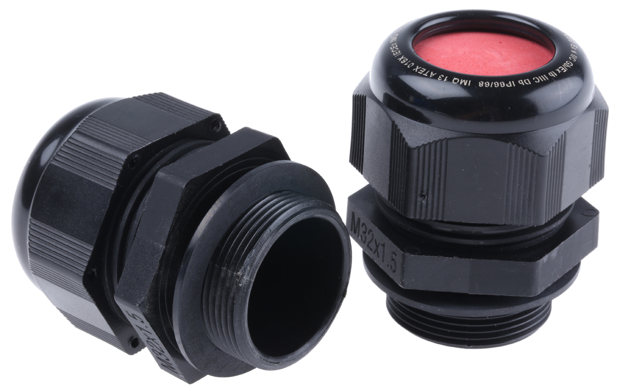 Kopex-EX CGM Series Black Nylon Cable Gland, M32 Thread, 15mm min., 21mm max., IP66, IP68