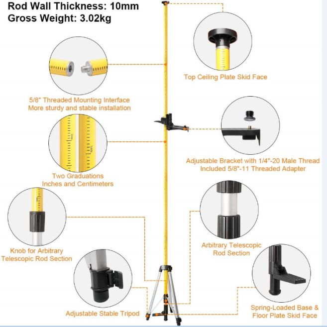 RS PRO Telescopic Pole, For Use With Floor to Ceiling Support, 3.6m Height