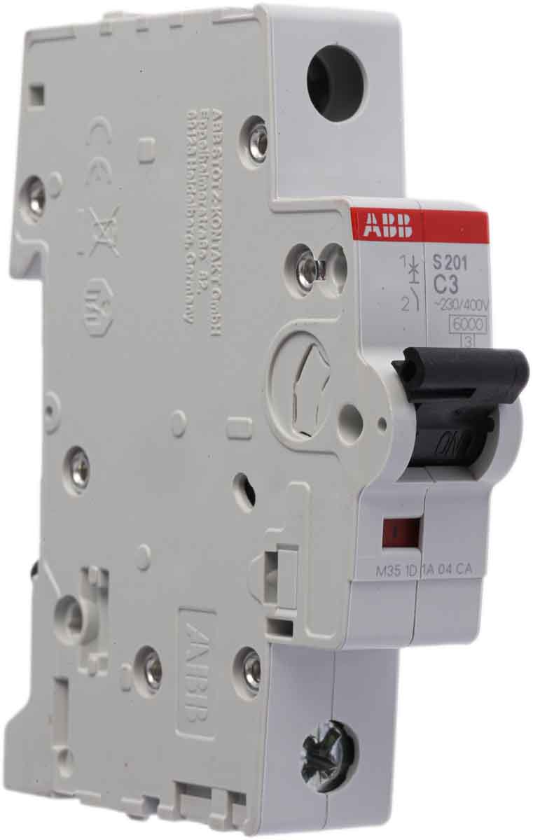 ABB System Pro M Compact S200 MCB, 1P, 3A Curve C, 230V AC, 72V DC, 6 kA Breaking Capacity