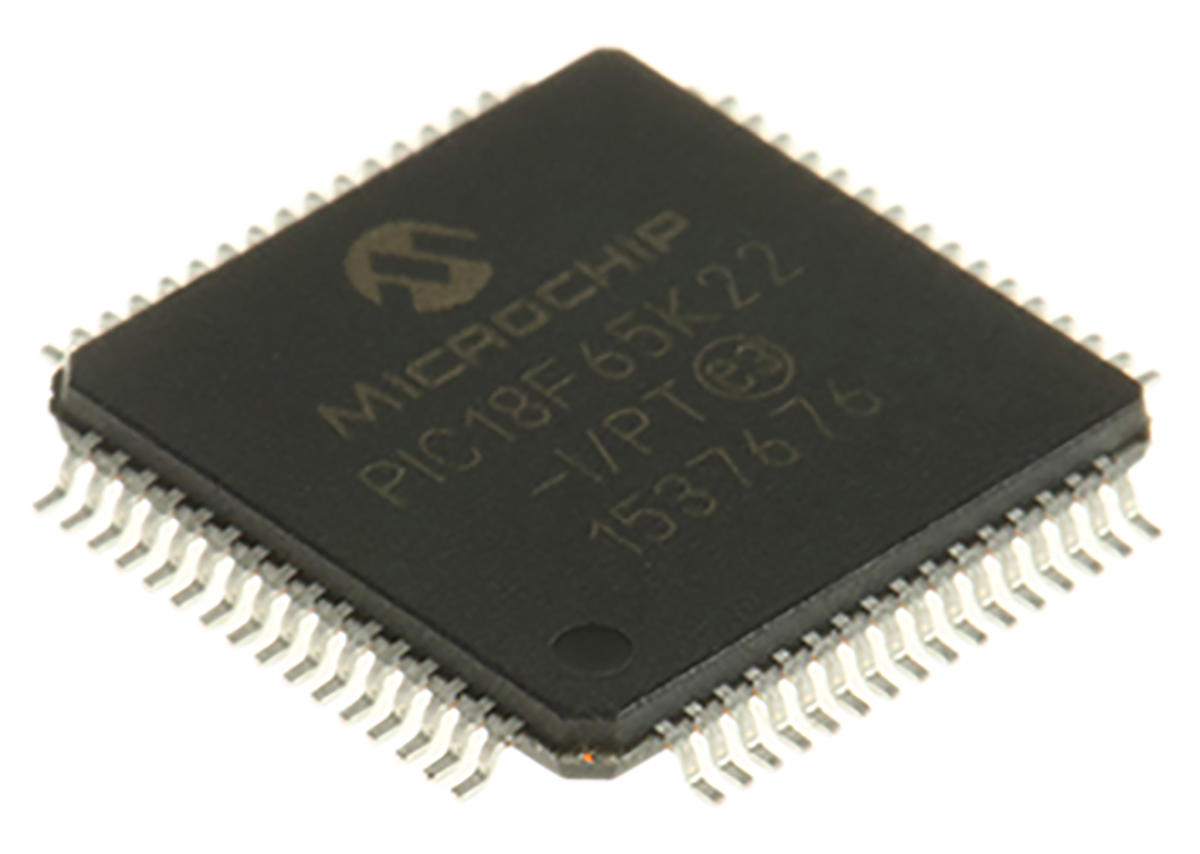 Microchip, 8 bit PIC, PIC18F65K22 Microcontroller, 64 MHz, 32kB FLASH, 64-Pin TQFP
