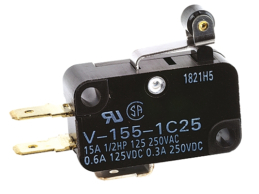 Omron Short Roller Lever Micro Switch, Tab Terminal, 5 A @ 250 V ac, SPDT, IP40