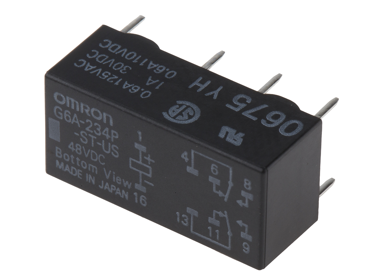 Omron PCB Mount Signal Relay, 48V dc Coil, 2A Switching Current, DPDT