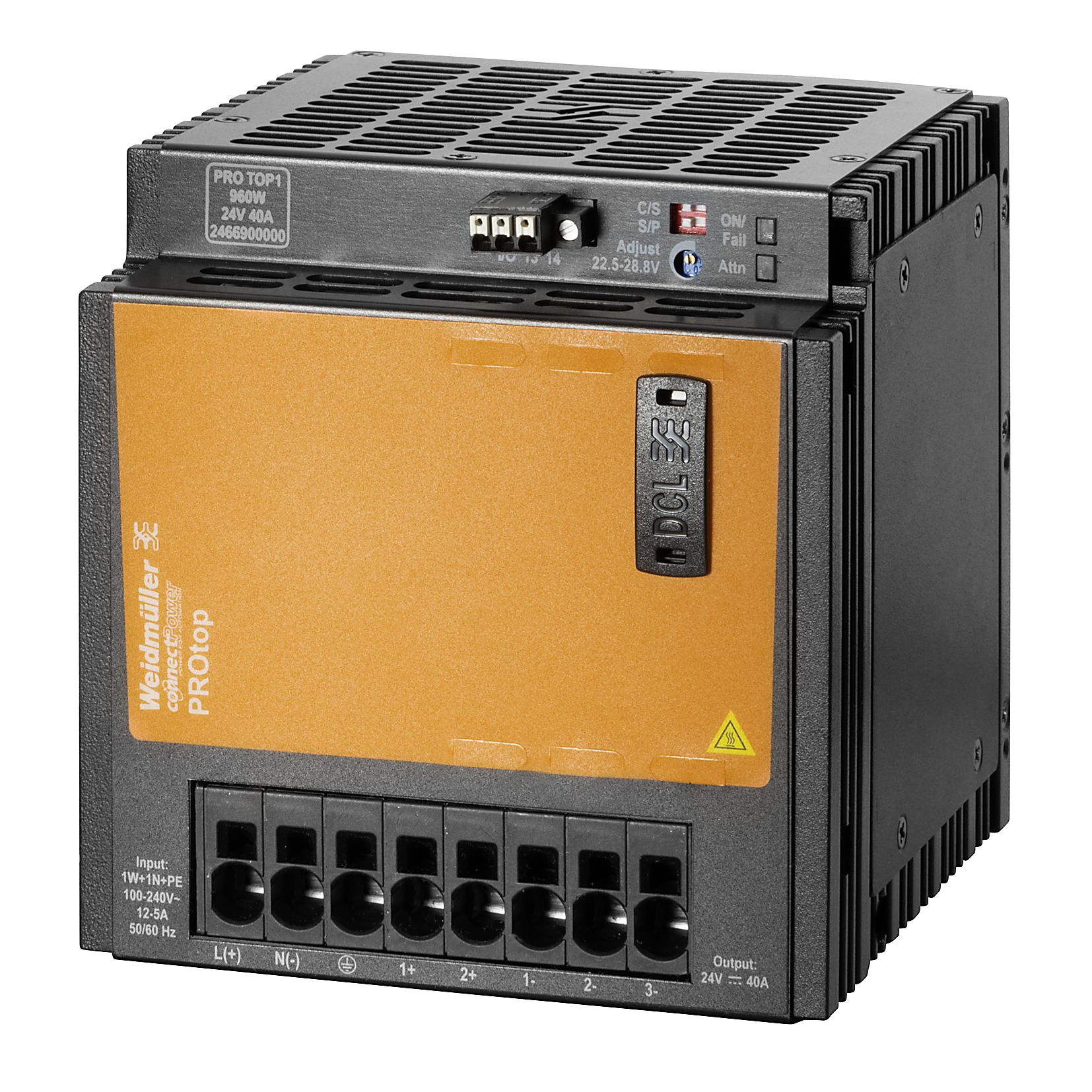 Weidmuller Pro Top Switched Mode DIN Rail Power Supply, 100 → 277 V ac / 120 → 340V dc ac, dc Input, 48V