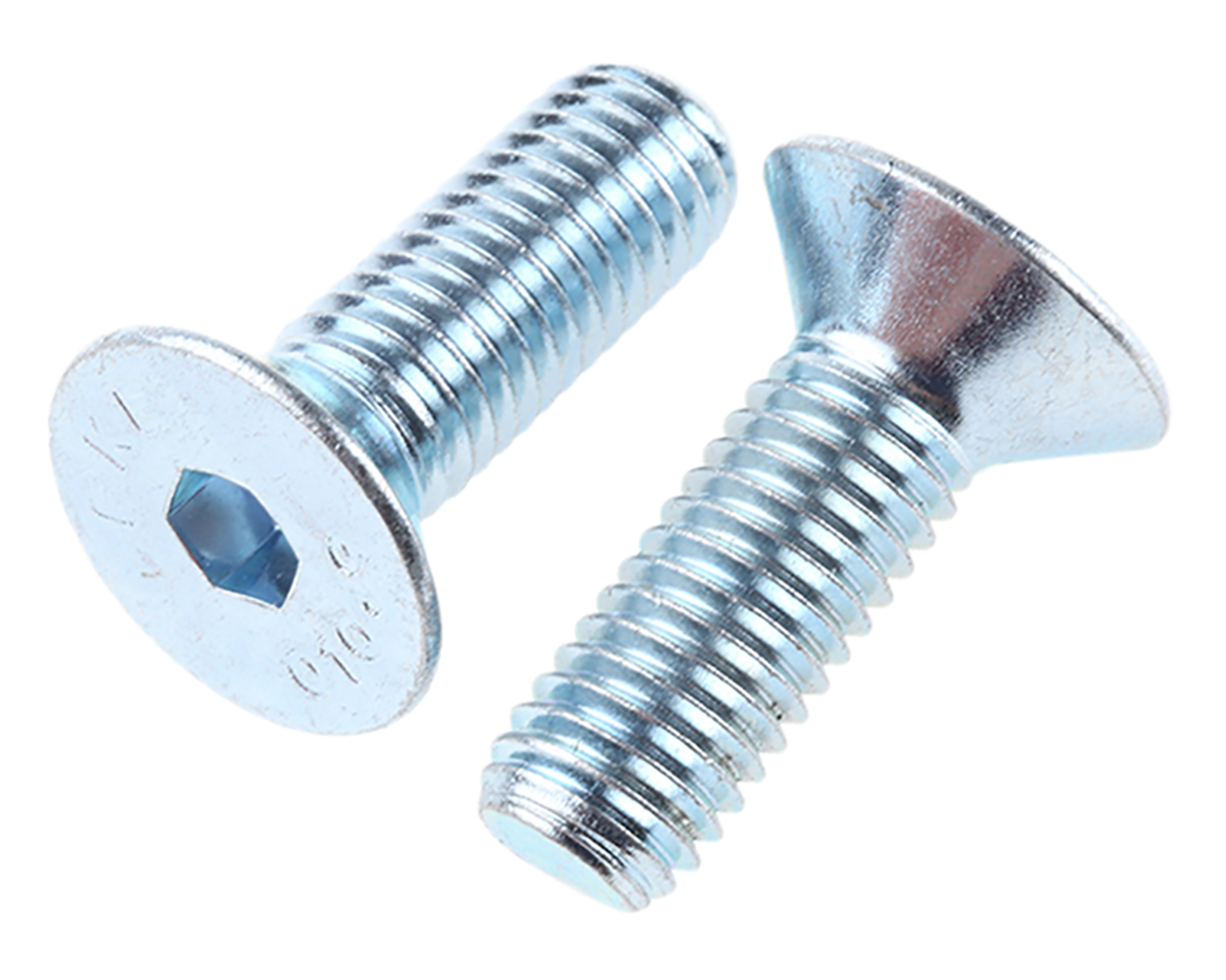 RS PRO Bright Zinc Plated Steel Hex Socket Countersunk Screw, DIN 7991, M10 x 30mm