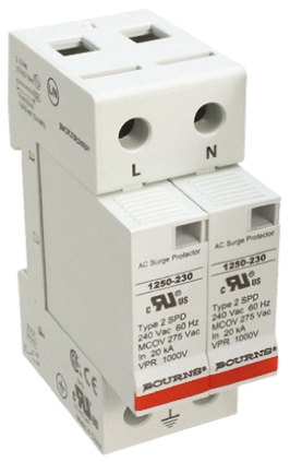 Bourns, 1250 Surge Arrester 415 V ac Maximum Voltage Rating 50kA Maximum Surge Current 2 Pole Protector