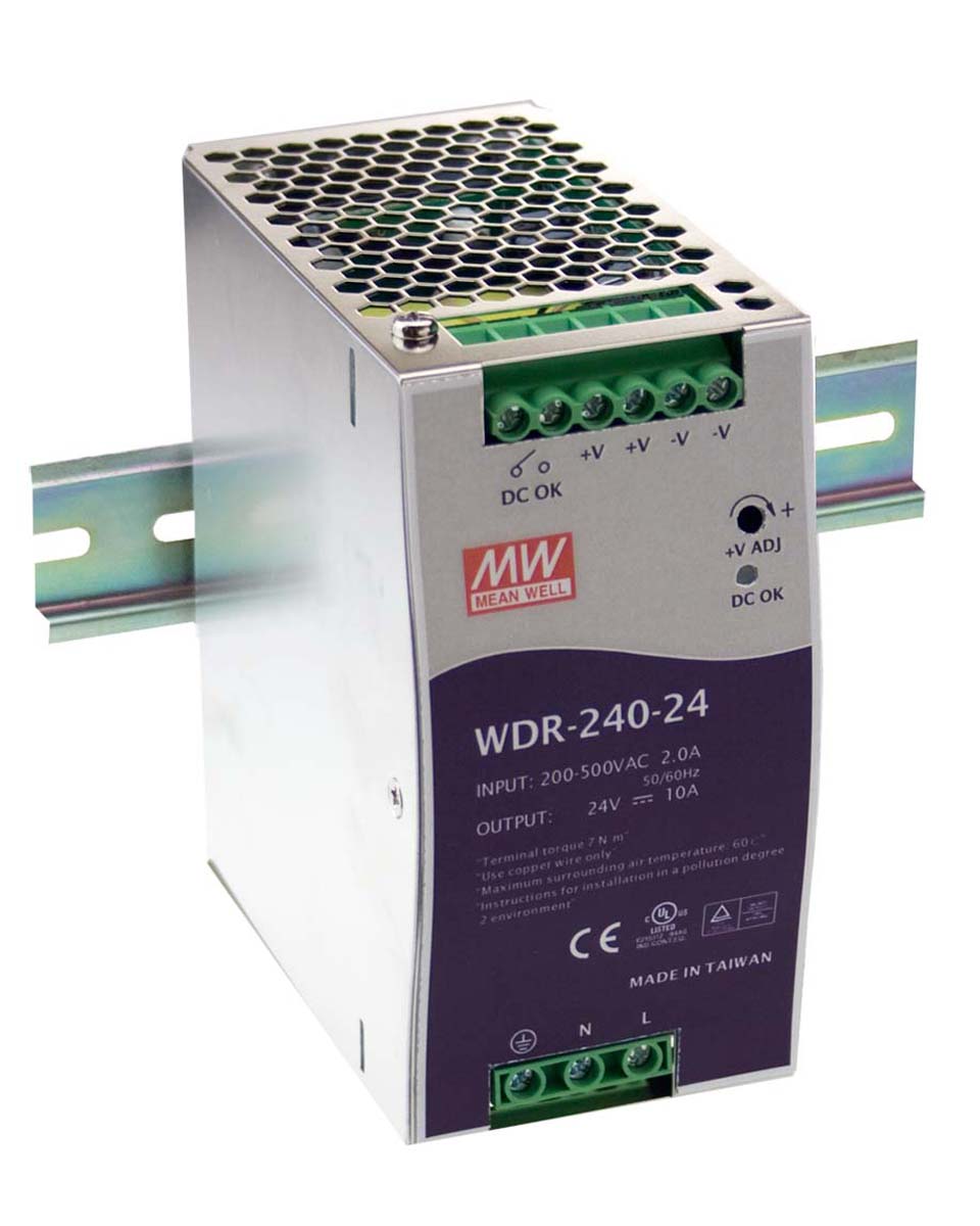 MEAN WELL WDR Switched Mode DIN Rail Power Supply, 180 → 550V ac ac Input, 48V dc dc Output, 5A Output, 240W