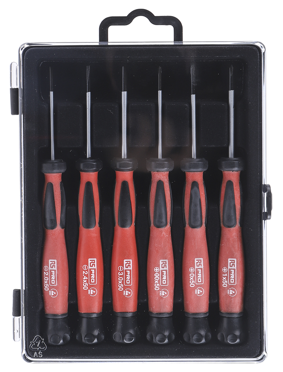 RS PRO Phillips; Slotted Precision Screwdriver Set, 6-Piece, ESD-Safe