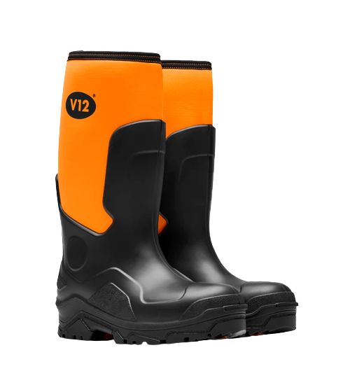 V12 Footwear V2110 Black, Orange Steel Toe Capped Unisex Safety Wellingtons, UK 10, EU 44