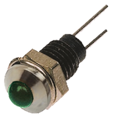 Bulgin Green Panel Mount Indicator, 2.1V, 6.1mm Mounting Hole Size, Lead Wires Termination