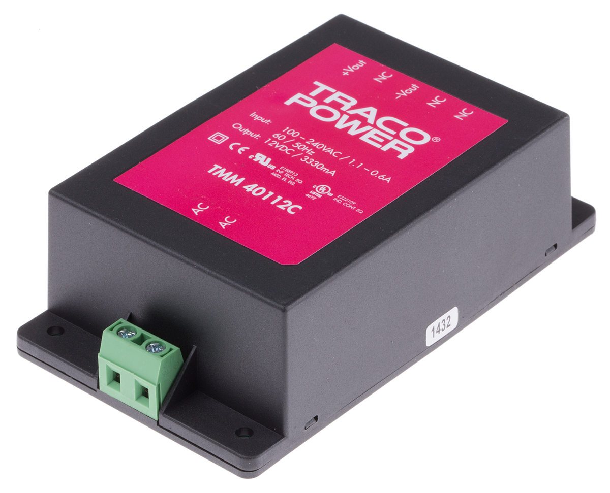 TRACOPOWER Embedded Switch Mode Power Supply SMPS, TMM 40112C, 12V dc, 3.33A, 40W, 1 Output, 85 → 264V ac Input