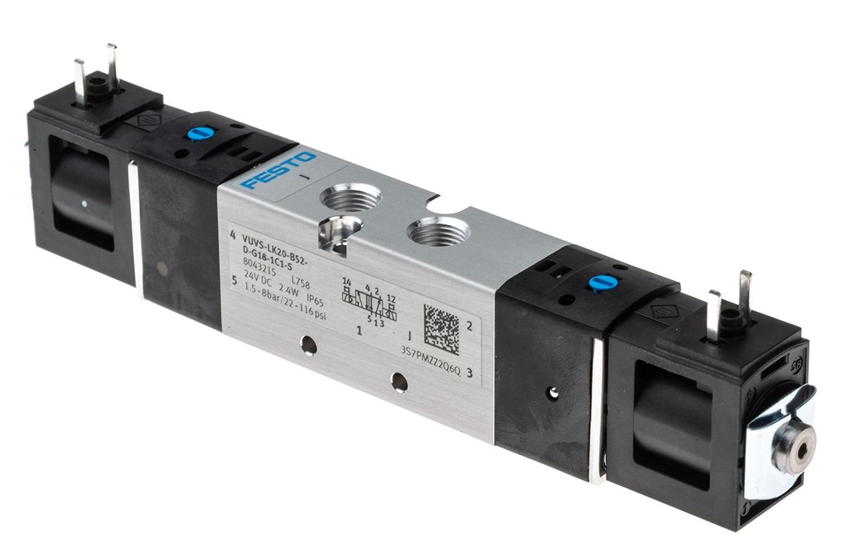 Festo 5/2 Solenoid Valve - Solenoid/Solenoid G 1/8 VUVS Series 24V dc, 8043215