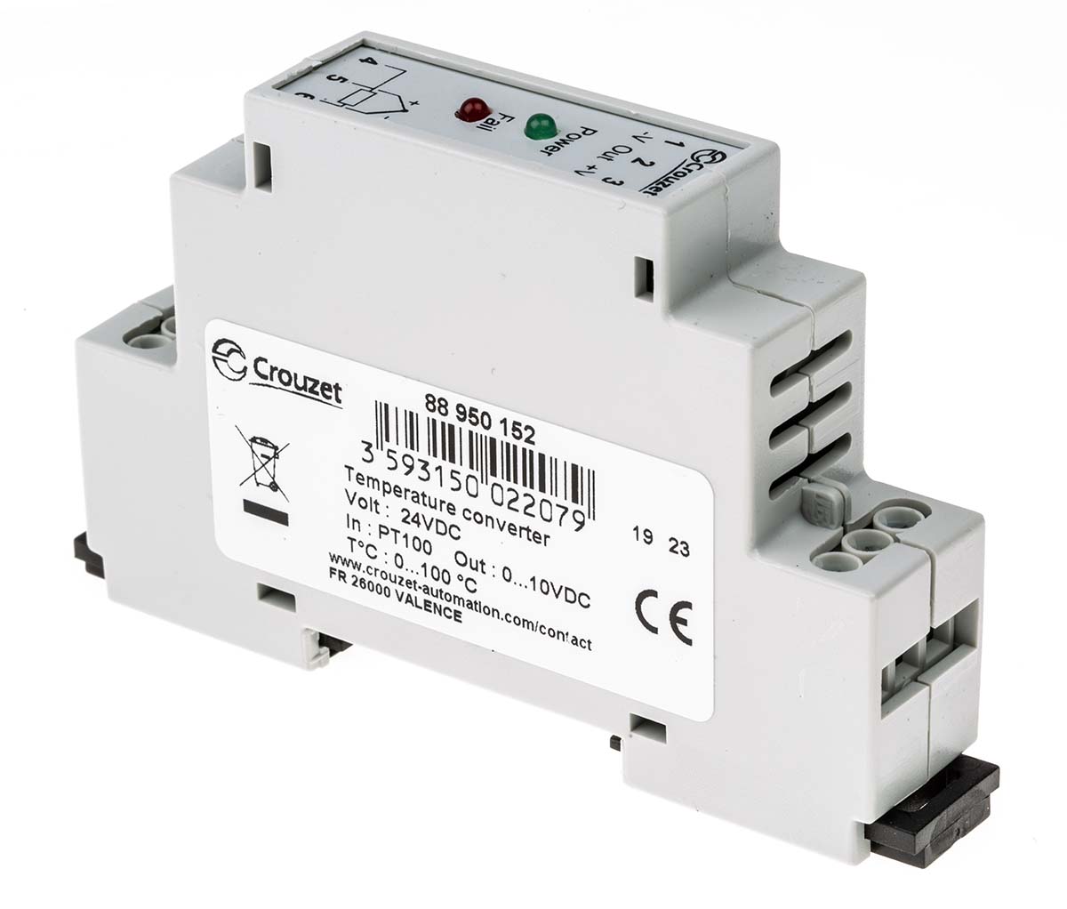 Crouzet Signal Conditioner, RTD Input, Voltage Output, 24V dc Supply
